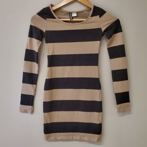 Divided Long-sleeve Striped Bodycon Dress - Size 2